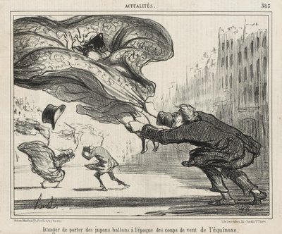The danger of wearing hoop-skirts... by Honoré Daumier